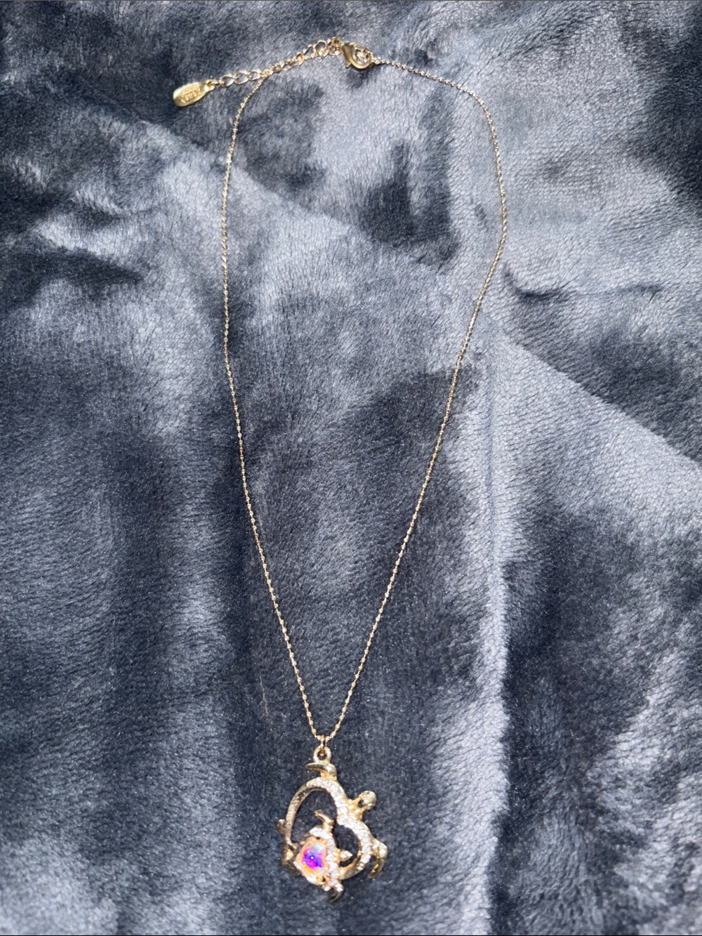 Gold Pendant Necklace with Iridescent Stone